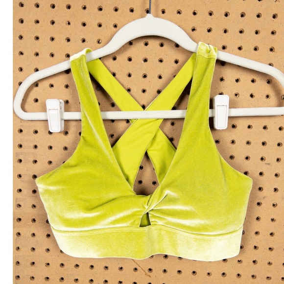 Fabletics Other - Fabletics Chartreuse Green Velvet Twist Front‎ Cross Back Sports Bra Size S